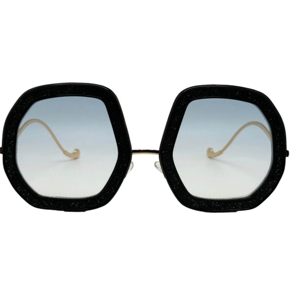 6177 | Black/Blue Large Ladies Sunglasses with Glitter Accent